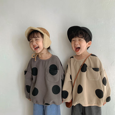 Children's polka dot plus velvet sweater autumn and winter loose big wave dot padded baby coat